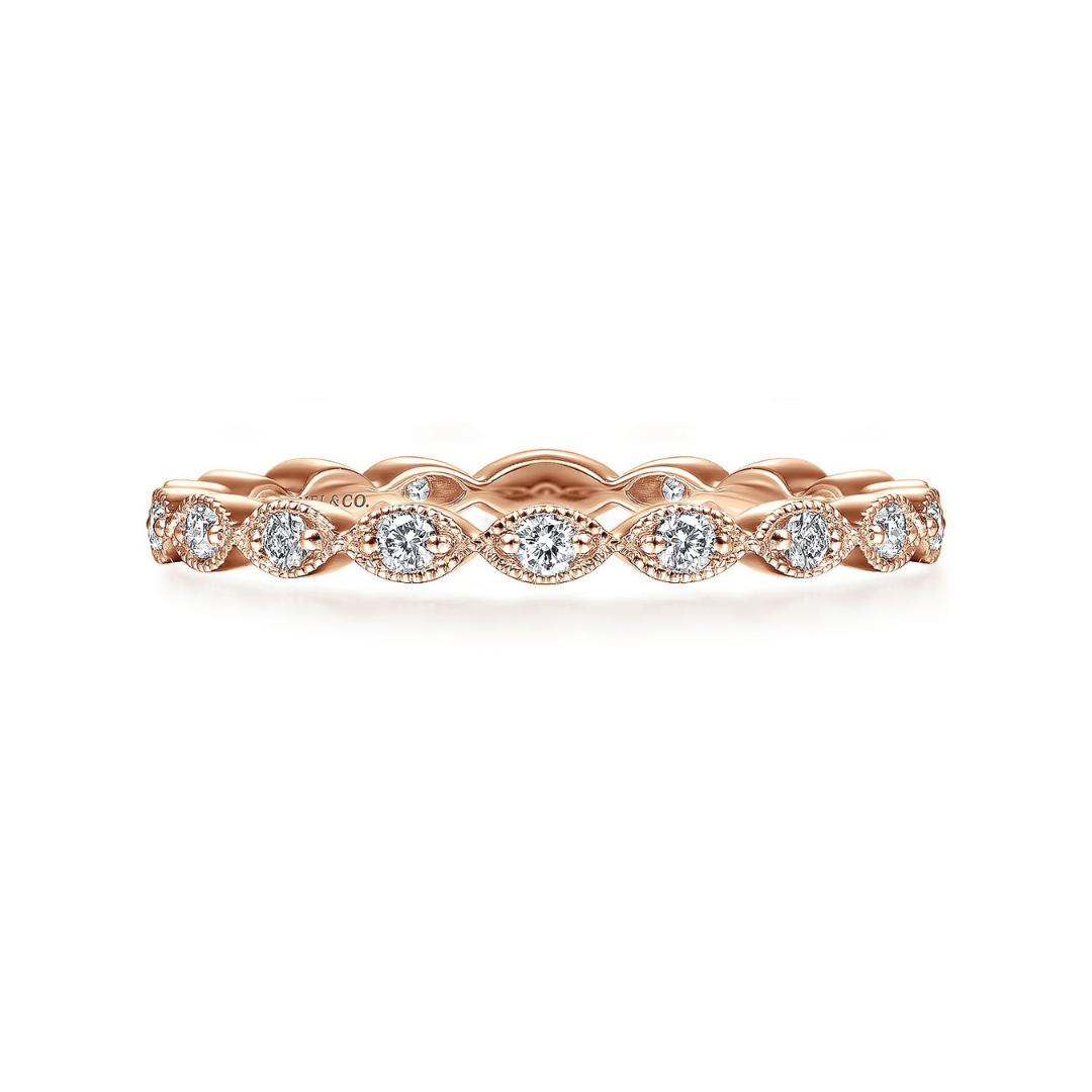 Rose Gold Marquise Station Diamond Stackable Ring (101649)