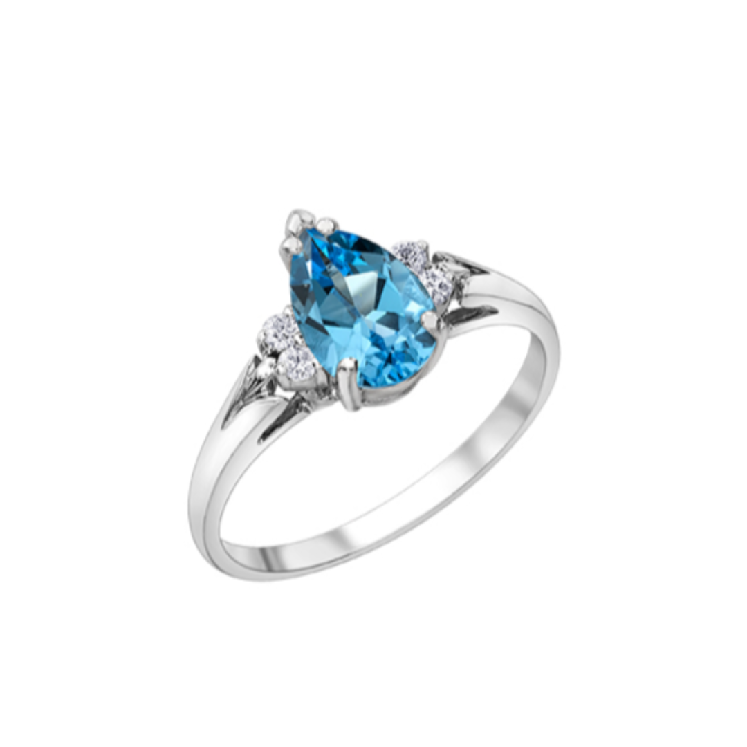 Pear Shape Blue Topaz and Diamond Ring (101741)