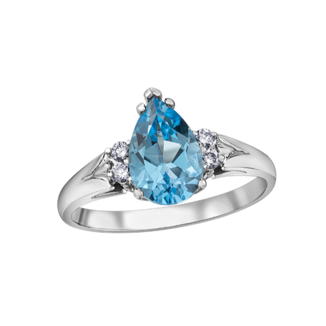 Pear Shape Blue Topaz and Diamond Ring (101741)