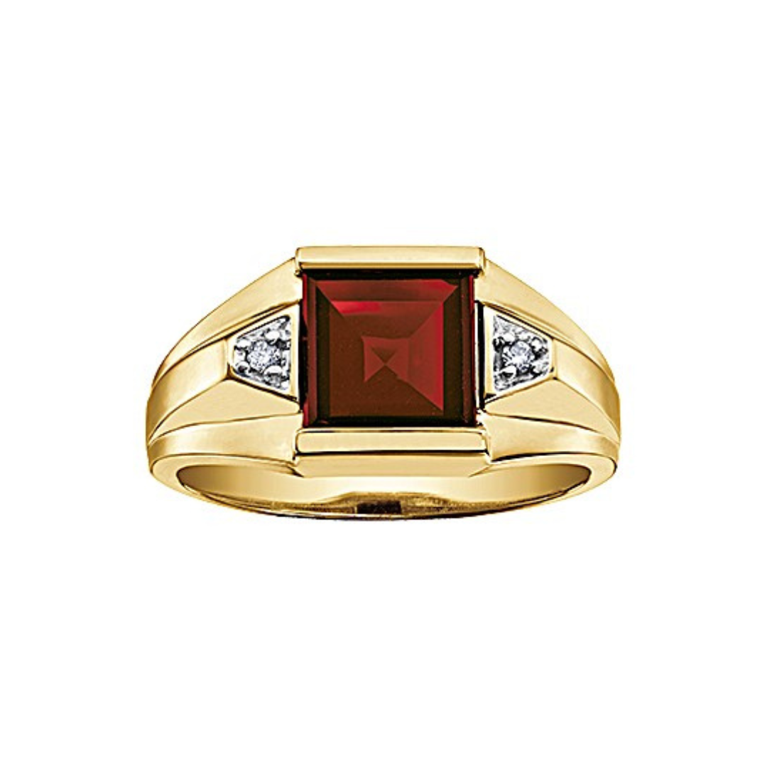 Yellow Gold Square Garnet and Diamond Ring (140009)