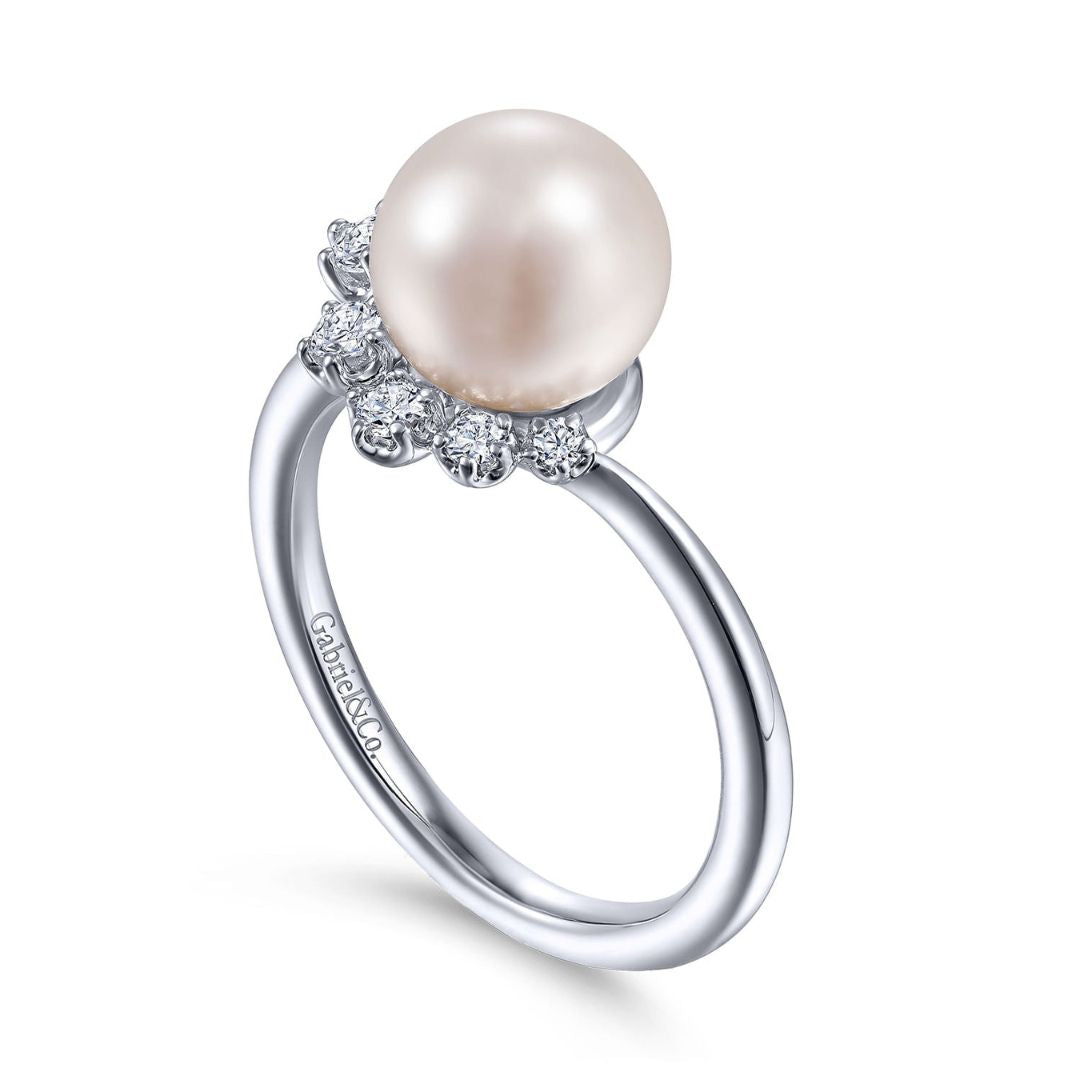 White Gold Pearl Diamond Accent Ring