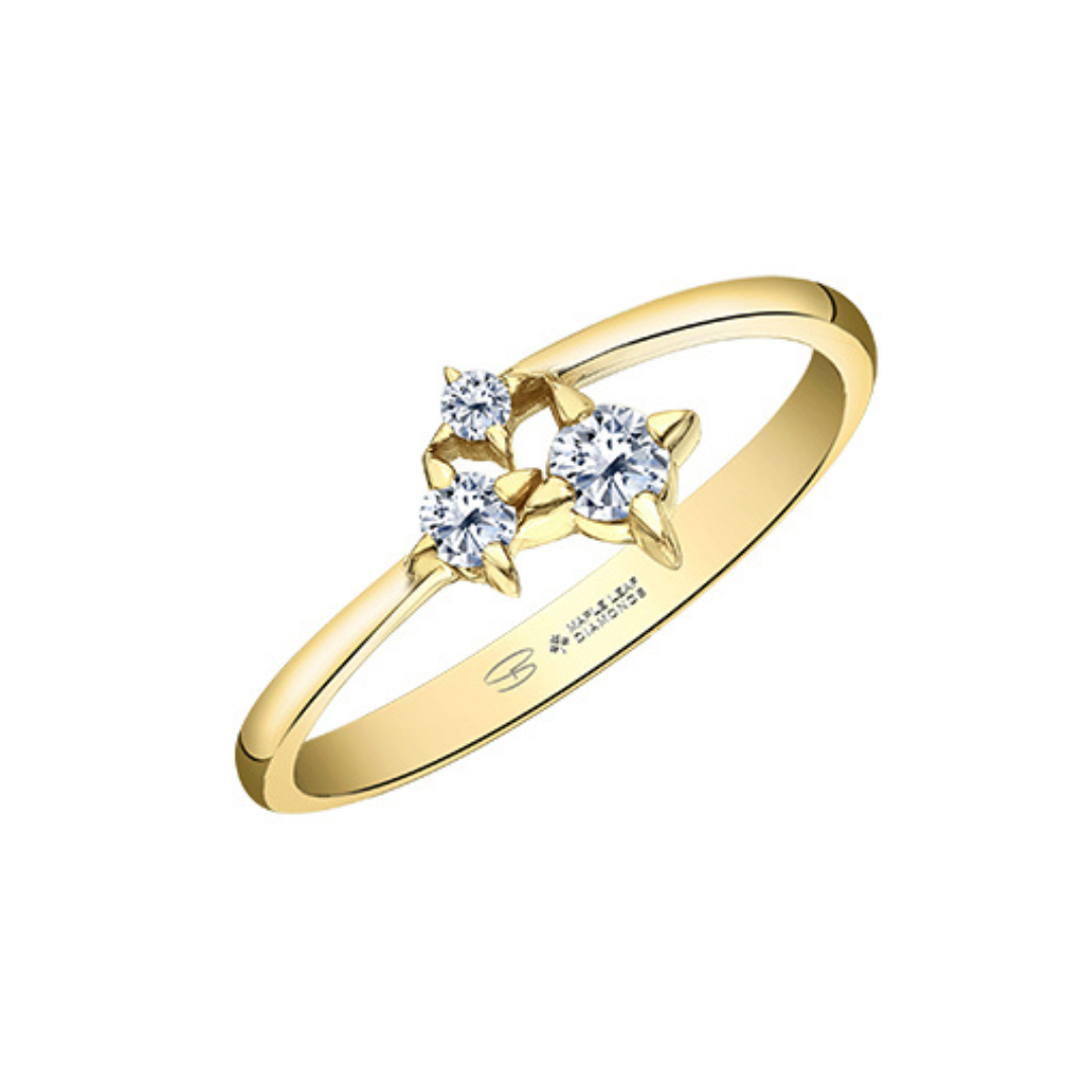 Yellow Gold Maple Leaf Ring with Diamonds (326604)