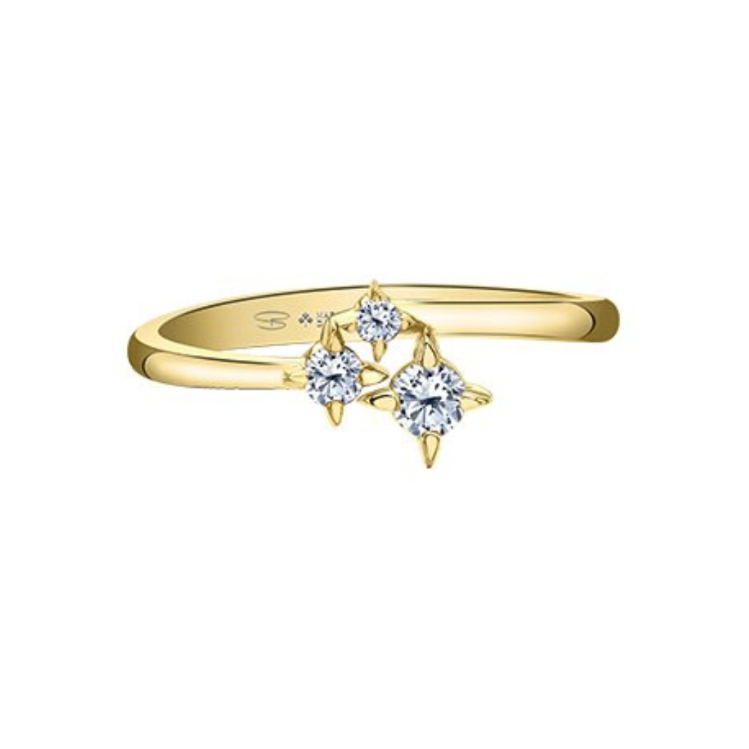 Yellow Gold Maple Leaf Ring with Diamonds (326604)