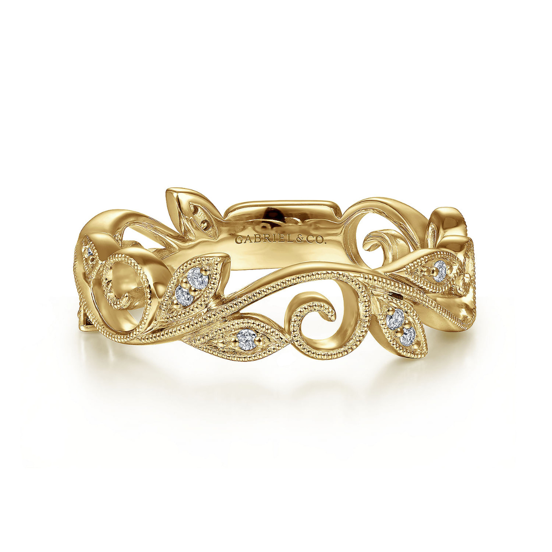 Yellow Gold Scroll Floral Design Diamond Ring (508077)