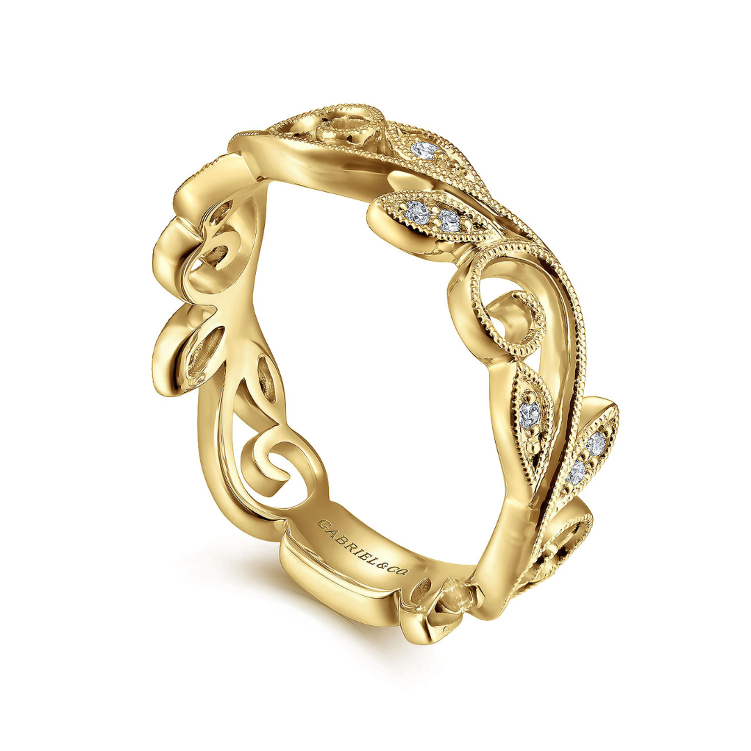 Yellow Gold Scroll Floral Design Diamond Ring (508077)