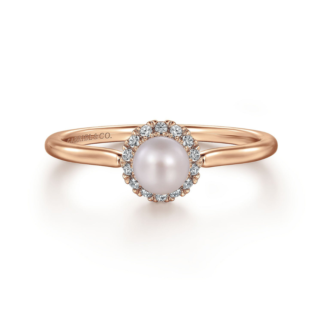 Rose Gold Pearl Ring with Diamond Halo (512286)