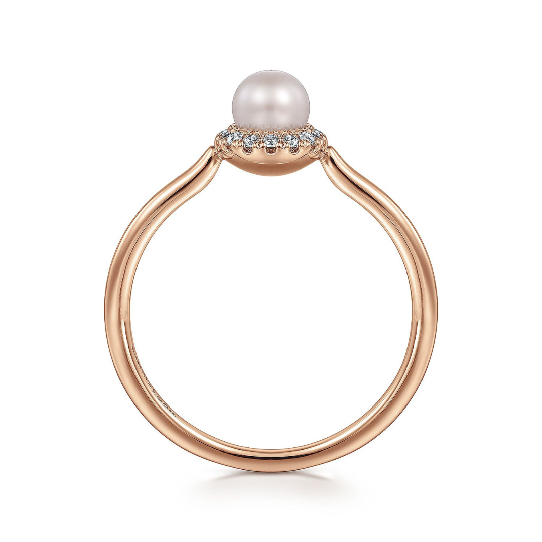 Rose Gold Pearl Ring with Diamond Halo (512286)