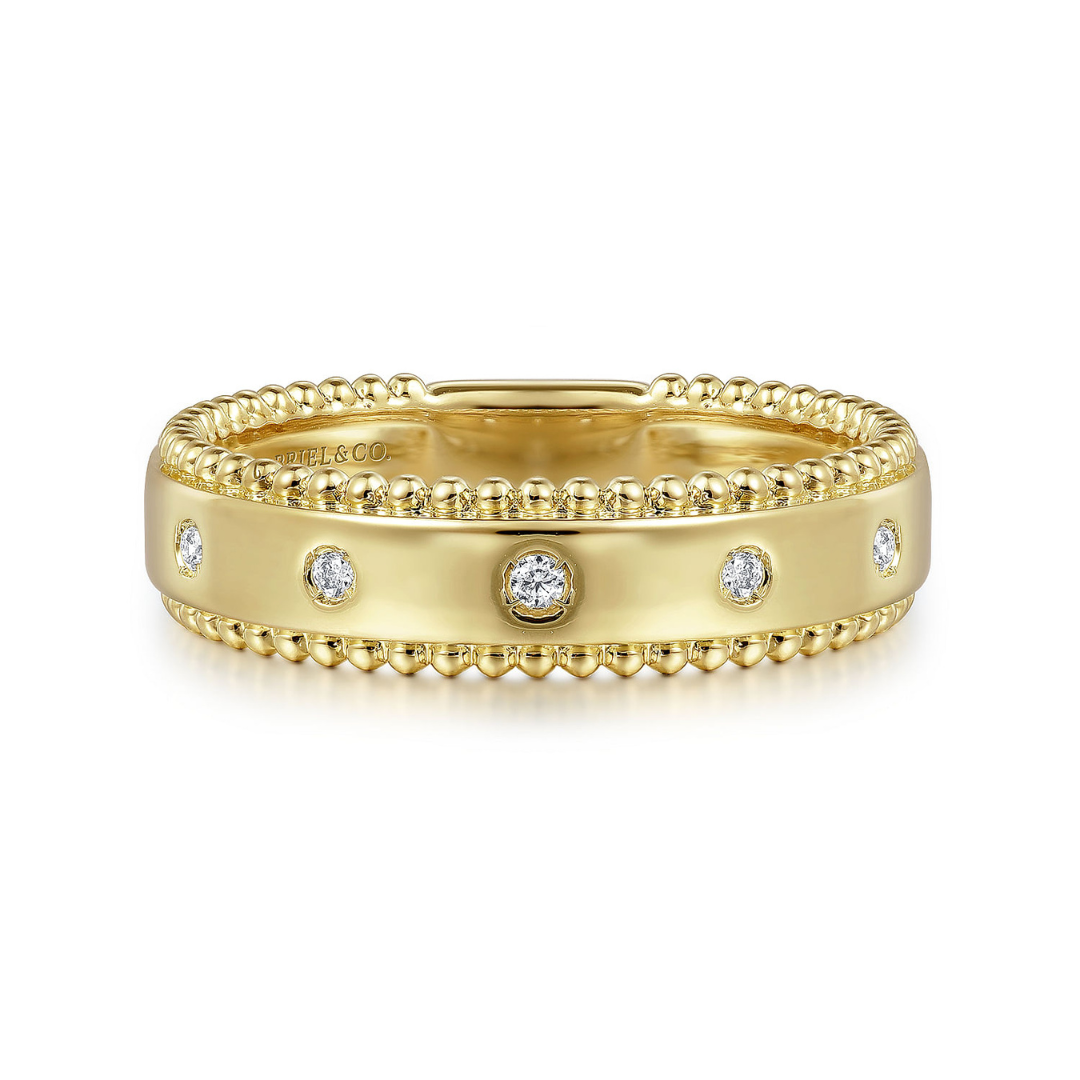 Yellow Gold Bujukan Diamond Bezel Wide Stackable Ring (577305)