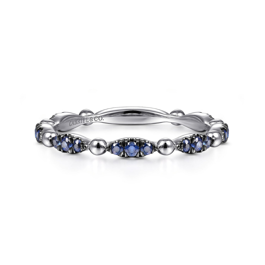 14K White Gold Cluster Sapphire Stackable Ring (610355)