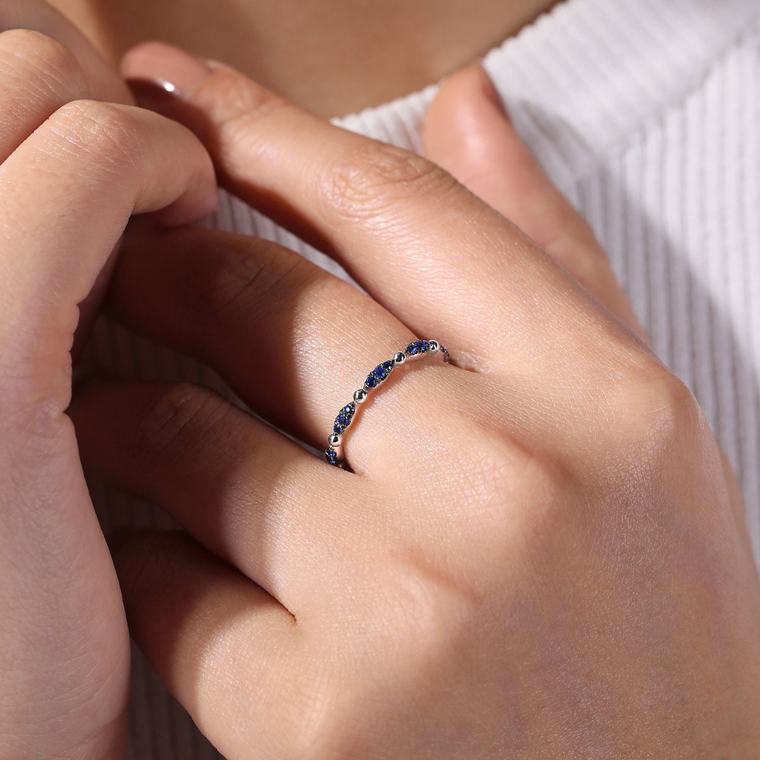 14K White Gold Cluster Sapphire Stackable Ring (610355)