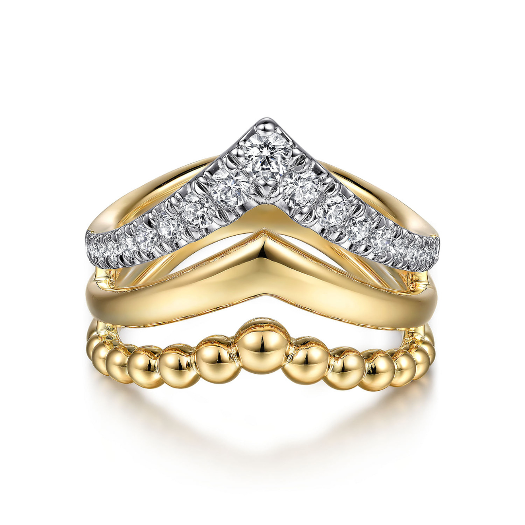 Yellow Gold Triple Row Bujukan Chevron Diamond Ring (636086)