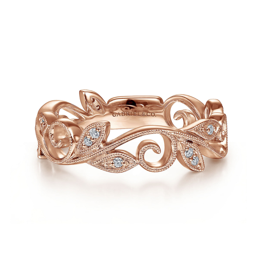 Rose Gold Scroll Floral Design Diamond Ring (678721)