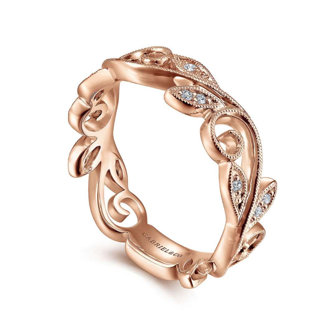 Rose Gold Scroll Floral Design Diamond Ring (678721)