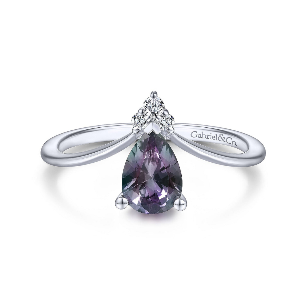 White Gold Synthetic Alexandrite Diamond Chevron Ring (704881)