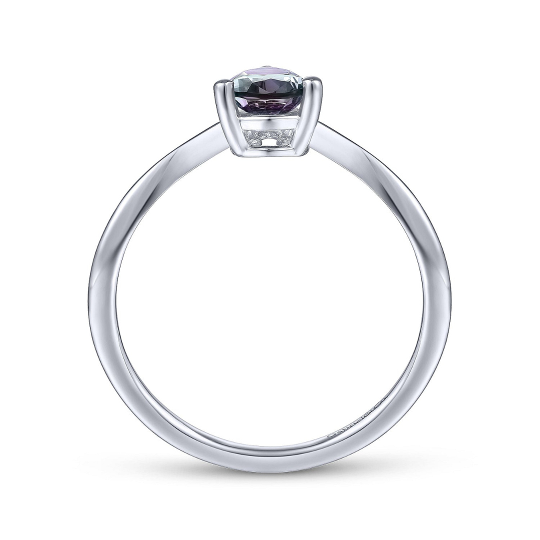 White Gold Synthetic Alexandrite Diamond Chevron Ring (704881)