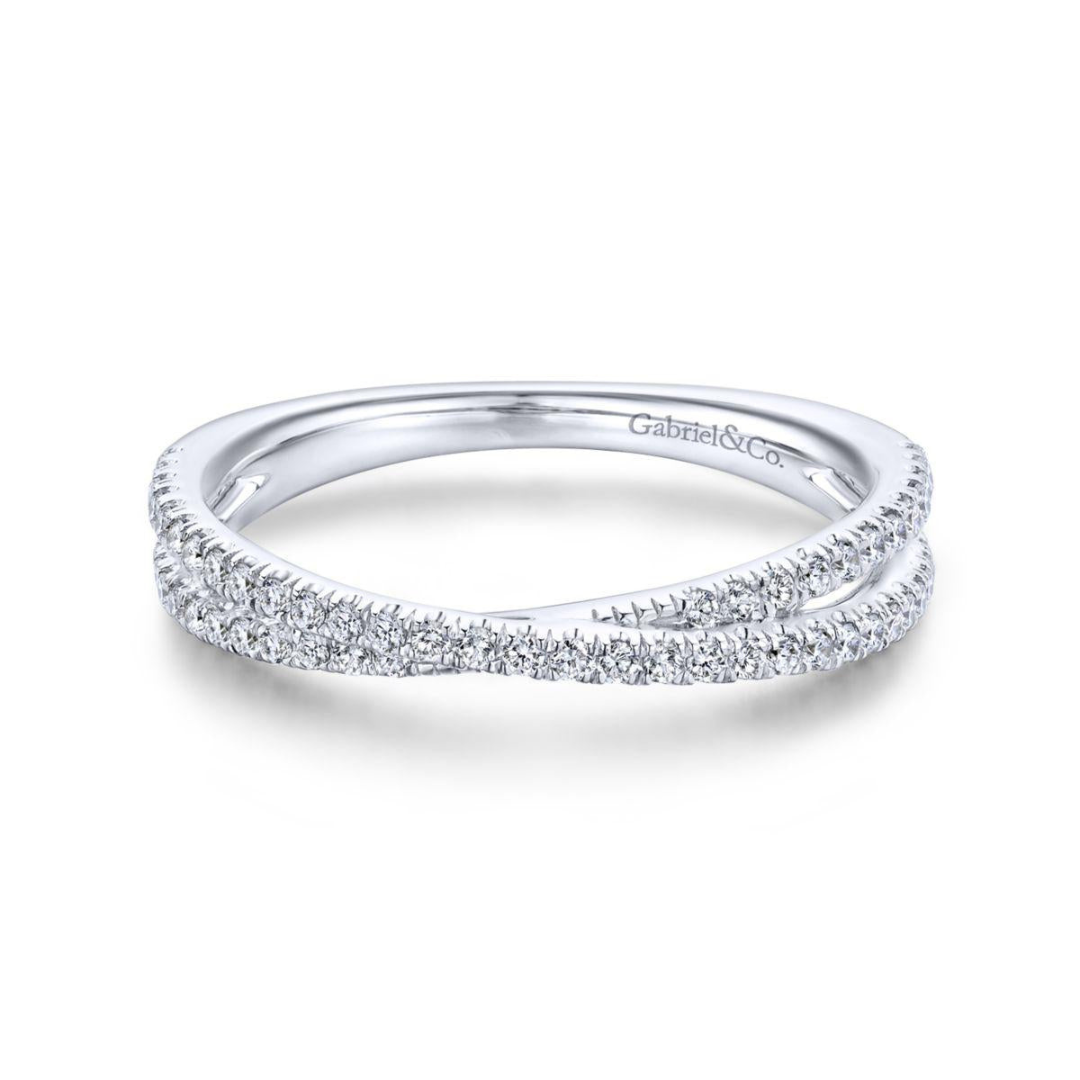 White Gold Criss Cross Diamond Stackable Ring (718716)