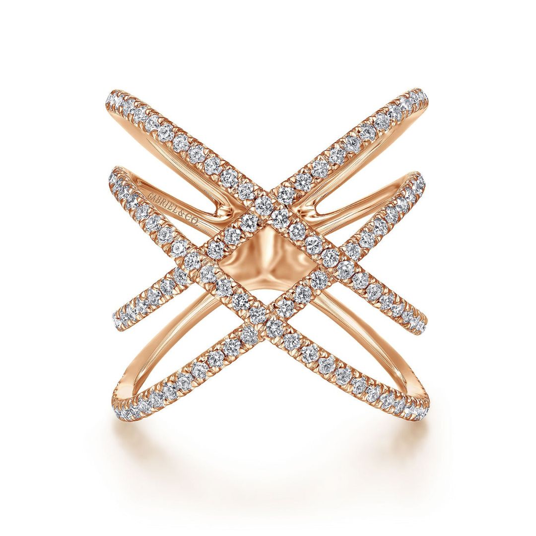 Rose Gold Multi Row Diamond Criss Cross Ring (778921)