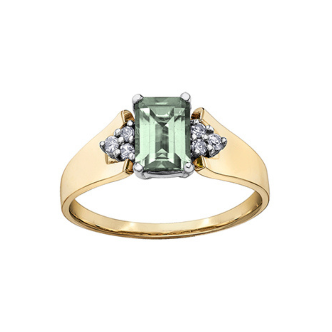 Yellow Gold Green Amethyst and Diamond Ring (794894)