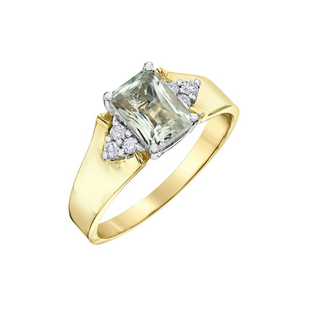 Yellow Gold Green Amethyst and Diamond Ring (794894)