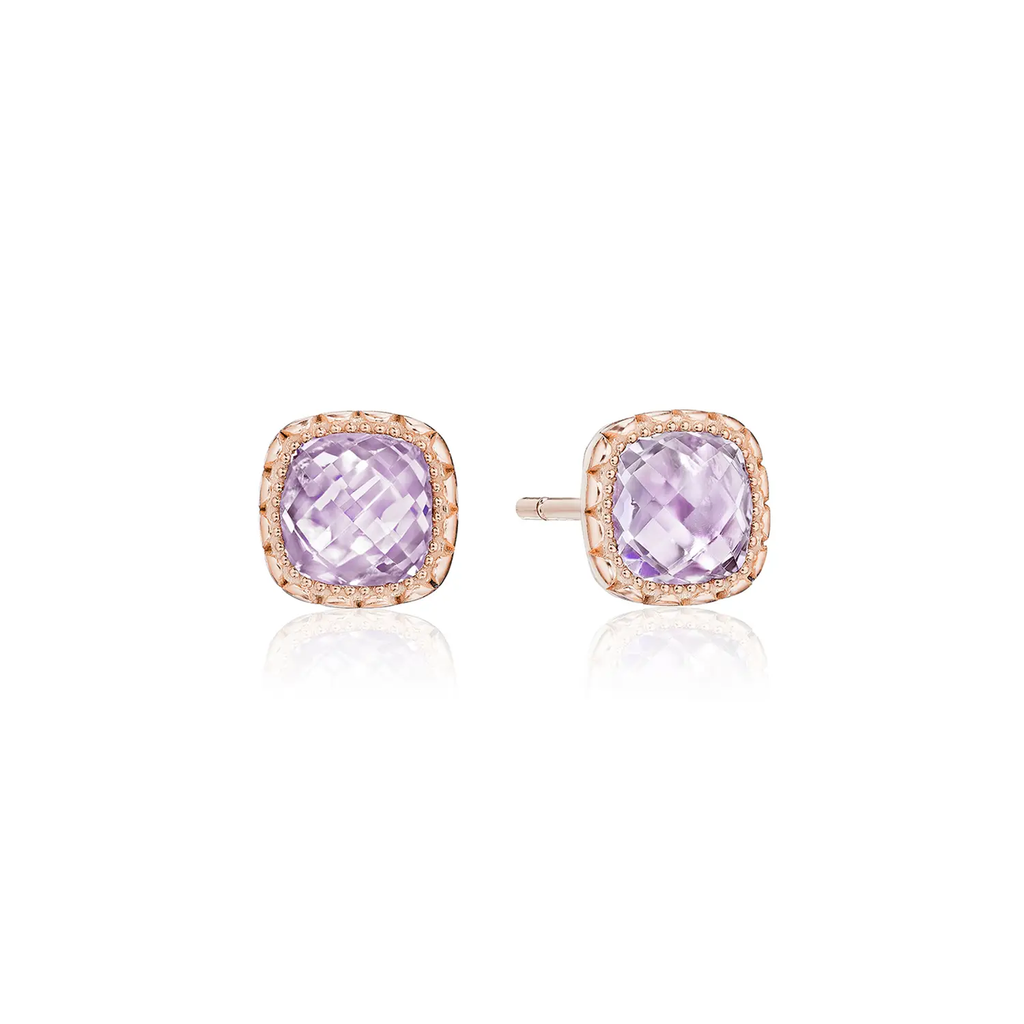 Petite Cushion Bloom Earrings with Rose Amethyst – Janina's